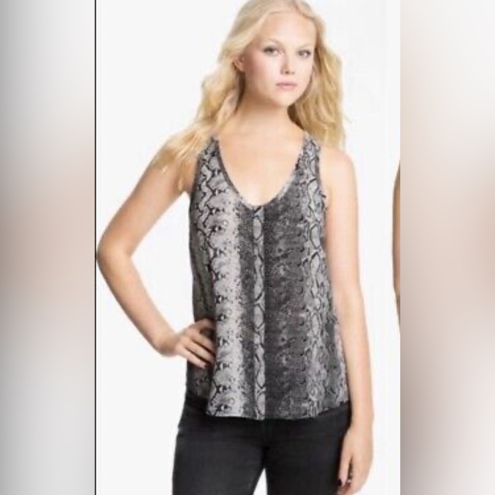 Joie Anthropologie Black and Gray Snake Print Tank Top 100% Silk